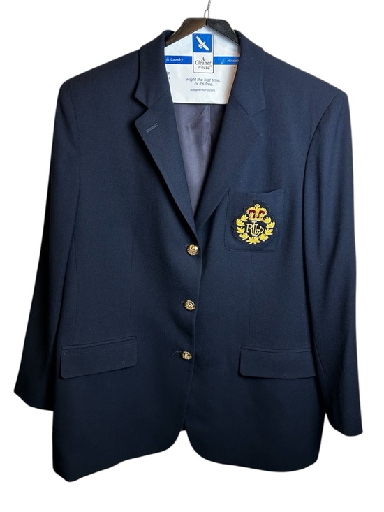 Lauren Ralph Lauren Jackets & Blazers - Lauren Ralph Lauren Navy Wool Blazer 18W Crest Velvet Equestrian Preppy Jacket